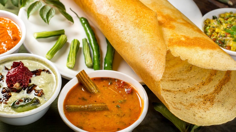 Indian dosa with chutneys