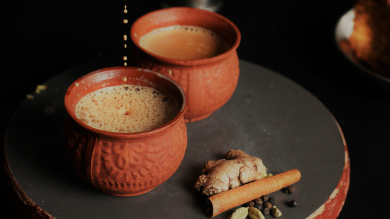 Cups of chai with whole spices