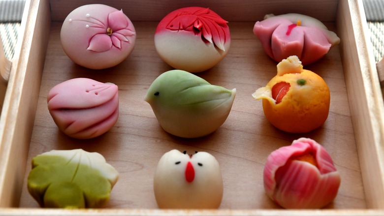 highly decorative wagashi in a box