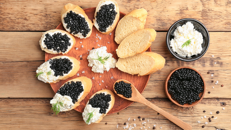 Caviar toasts on a platter