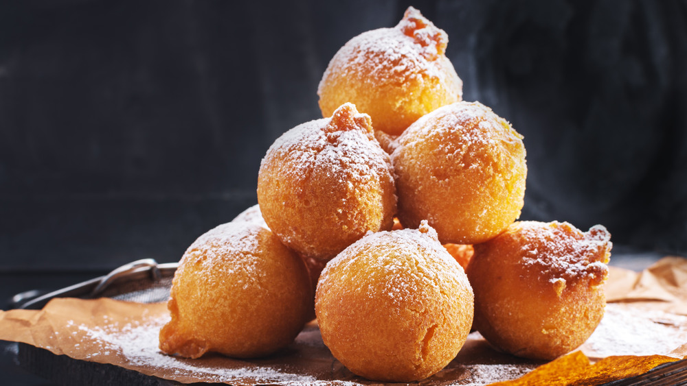 Zeppole on black background