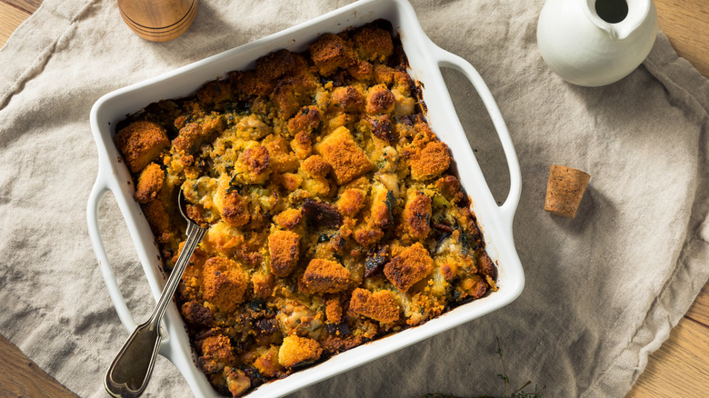 Oyster stuffing in a dish