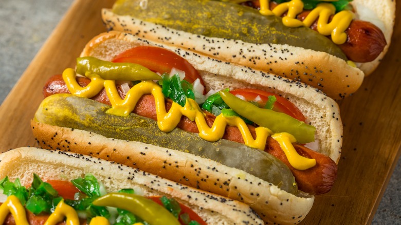 Chicago-style hot dogs on board