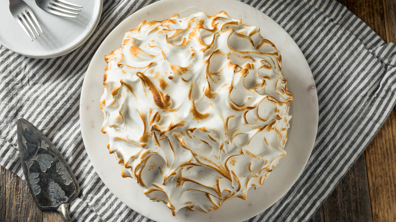 Baked alaska cake with meringue on top