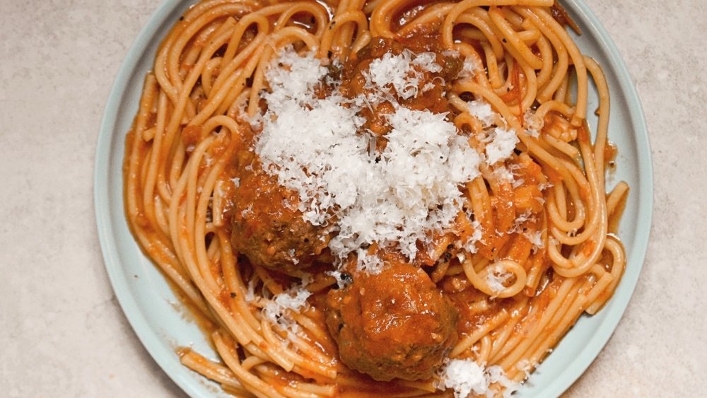 Instant Pot Spaghetti And Meatballs on a plate