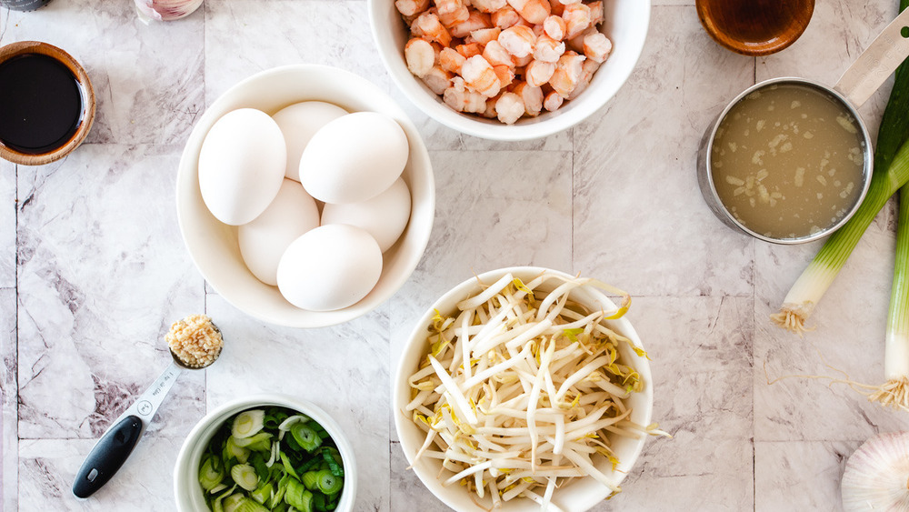 diced ingredients for egg foo young with shrimp