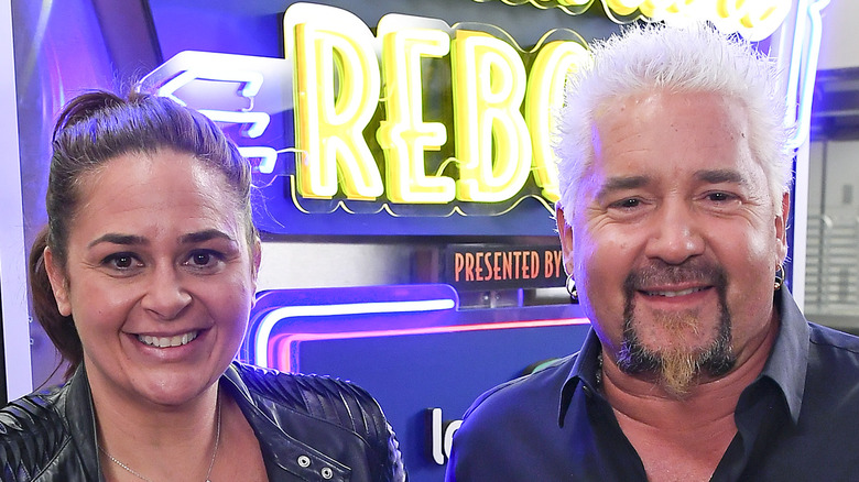 Guy Fieri and Antonia Lofaso on set of Restaurant Reboot