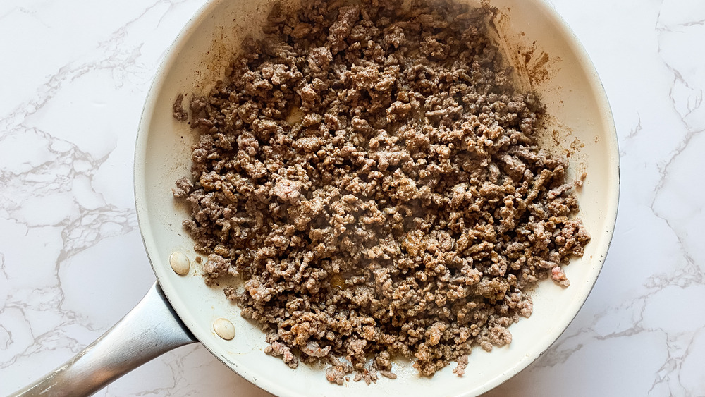 ground beef in a skillet