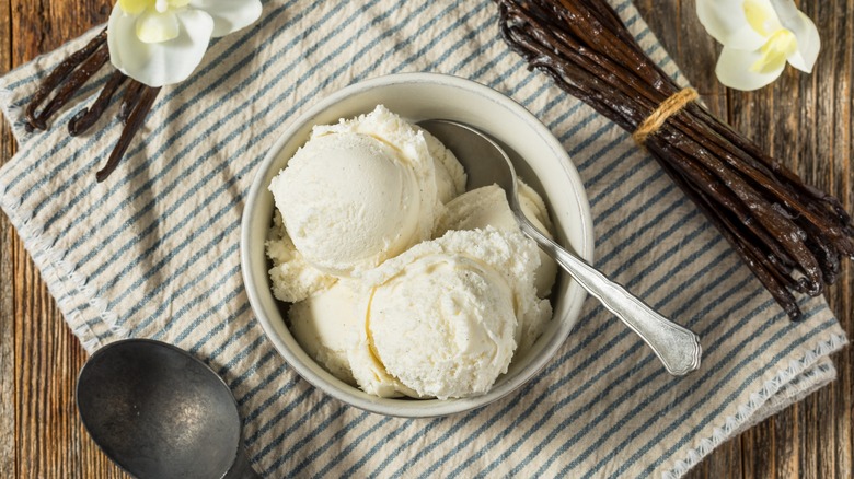 bowl of vanilla bean ice cream