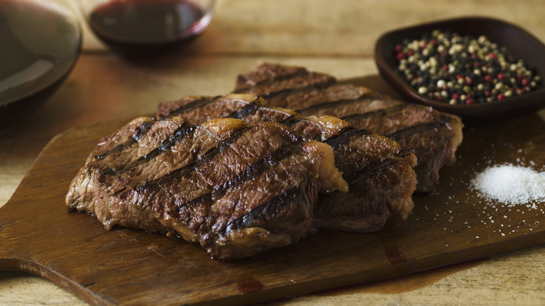 steak with salt and peppercorn