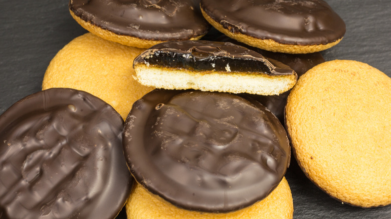 Collection of orange-flavored Jaffa Cakes