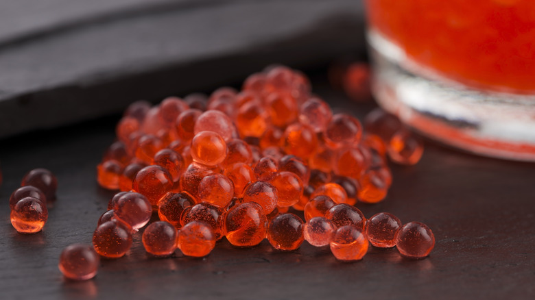 Strawberry caviar on plate