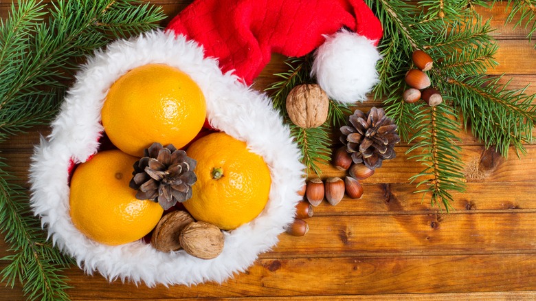 Oranges in Santa hat