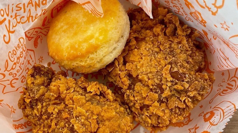 Popeyes fried chicken and biscuit