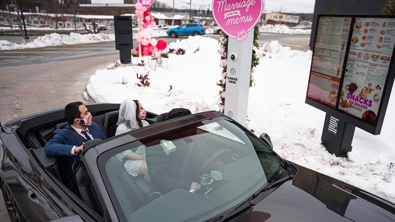 Drive thru wedding at Dunkin'