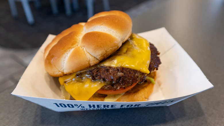 closeup of a Culver's ButterBurger with cheese