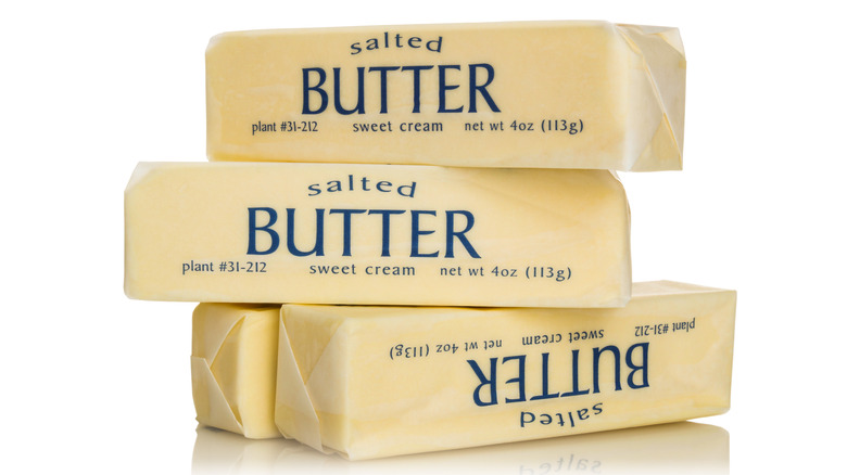 stack of four sticks of salted butter