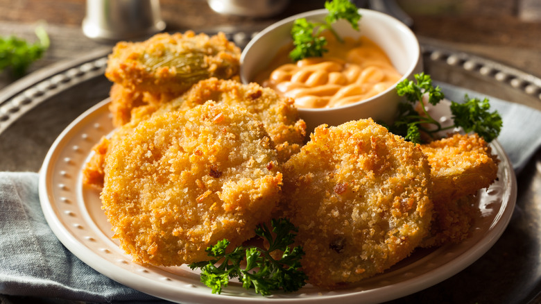 Fried green tomatoes on plate