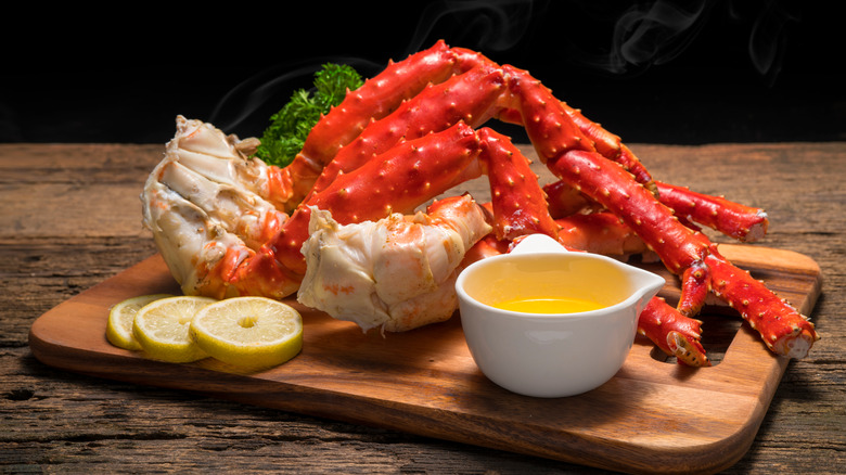 King crab legs with butter and lemon