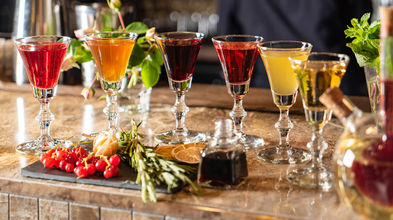 bitters, shrubs and other mixology ingredients on bar