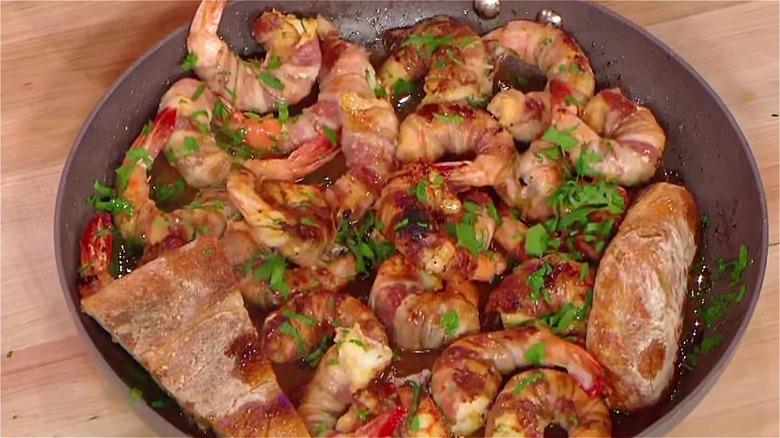 Close up of shrimp in a butter sauce