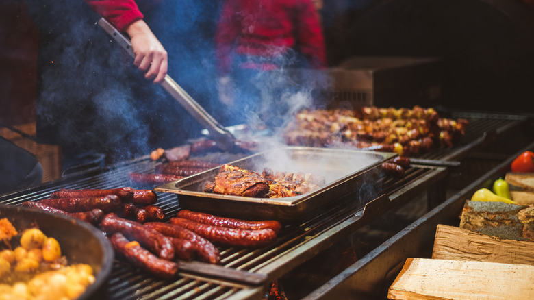 Grill with variety of meats