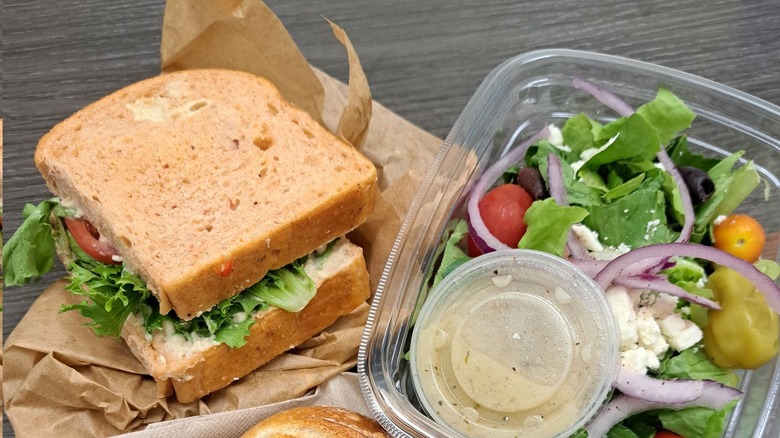 sandwich and salad at Panera Bread 