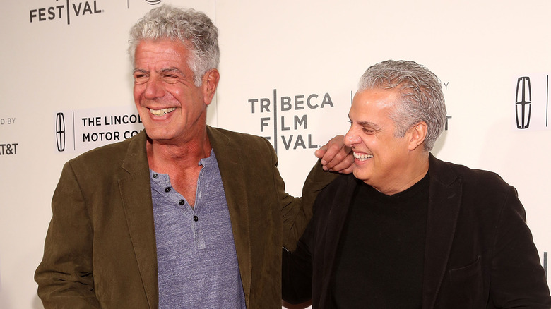 Anthony Bourdain and Eric Ripert laughing at Tribeca Film Festival