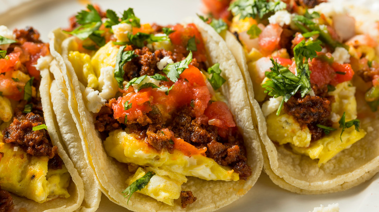 Closeup of breakfast tacos