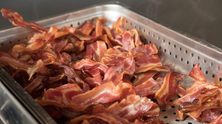 Bacon strips in a buffet serving tray