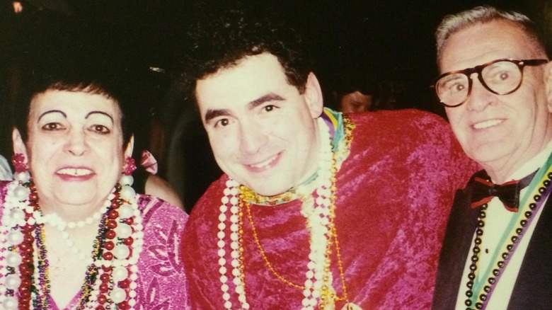 Emeril with a Mardi Gras beads