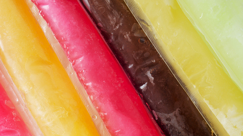 Closeup of freeze pops in different flavors