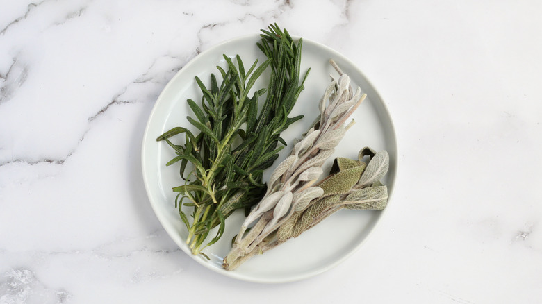 rosemary and sage on plate