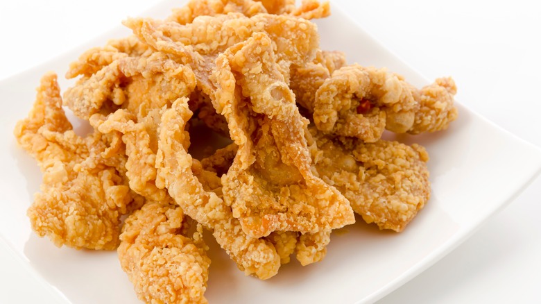 crispy chicken skin on a plate