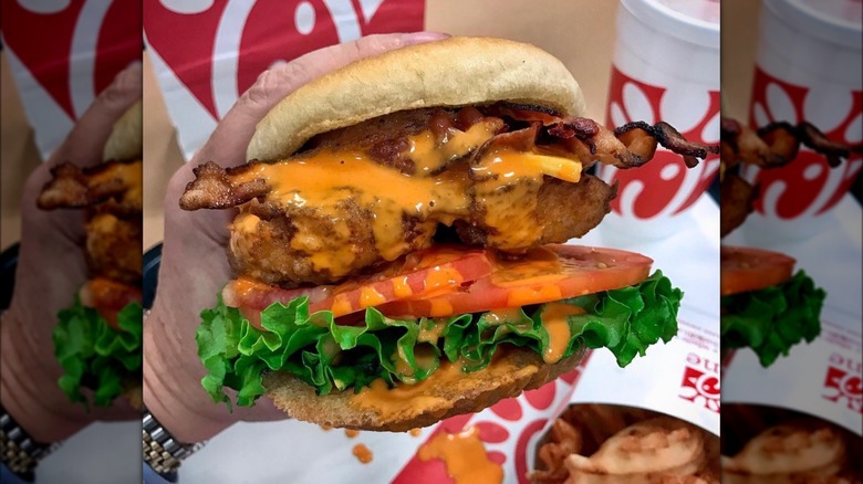 Fried Chick-fil-A club sandwich with zest buffalo sauce 