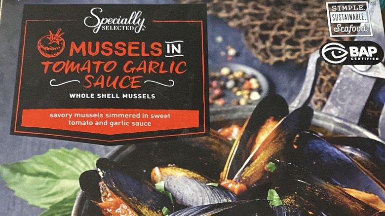 box of Specially Selected mussels in tomato garlic sauce