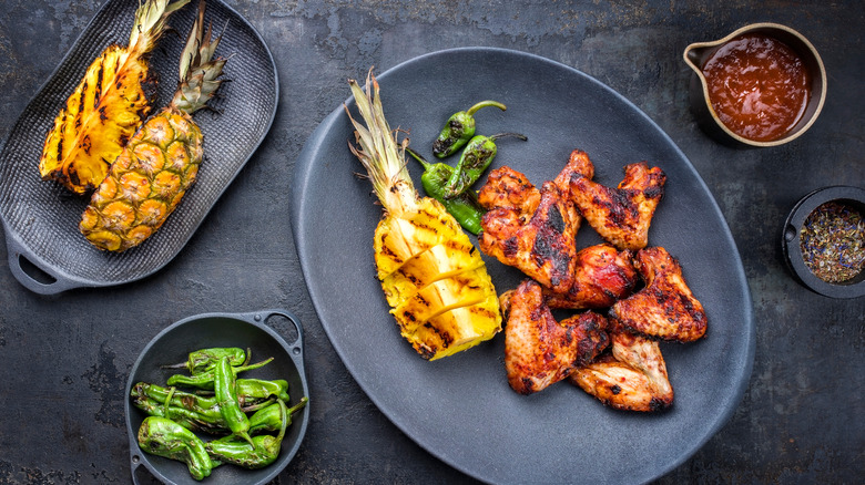 Grilled pineapple and chicken on a plate