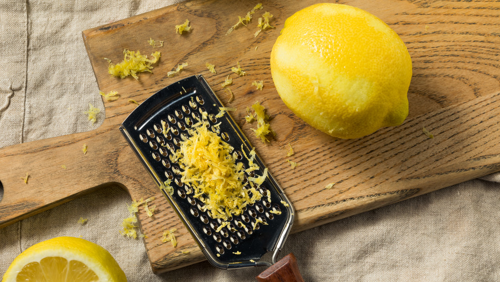 Lemon zest on silver grater