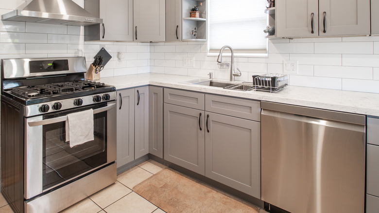 Oven on left side of kitchen