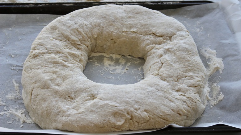 giant donut on baking pan