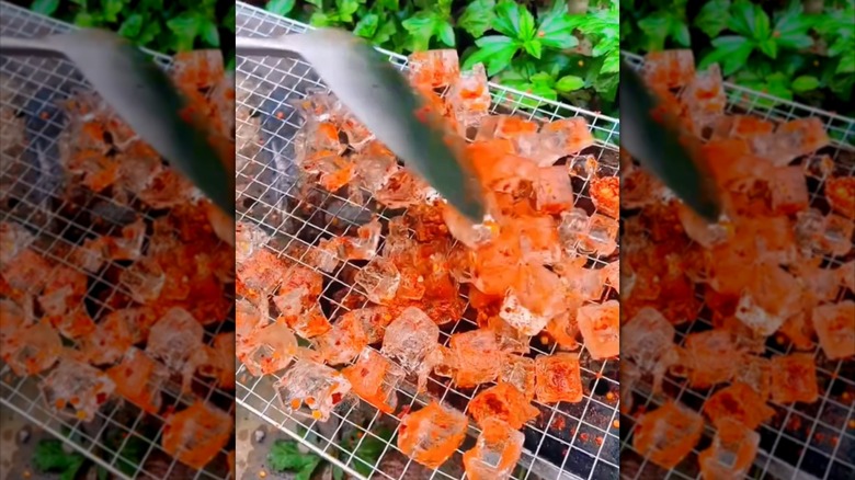 Person making grilled ice cubes