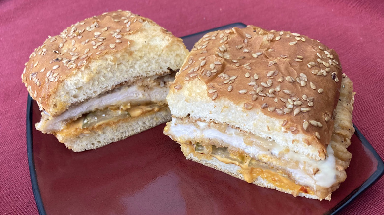 two halves of chicken sandwich