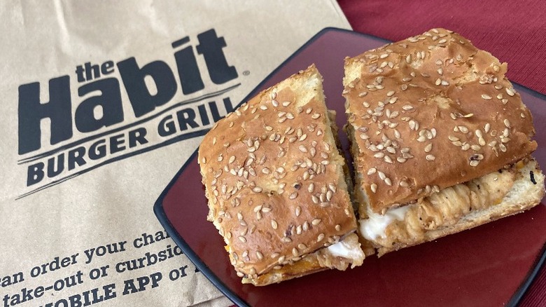 chicken sandwich on The Habit bag