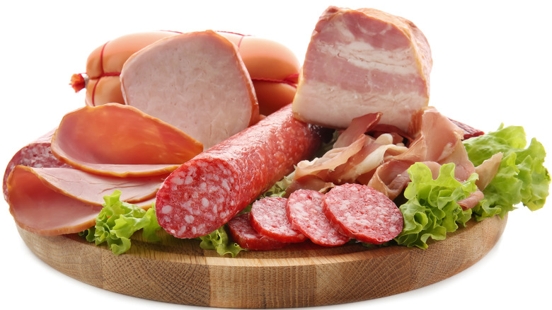 Various types of processed meats. 