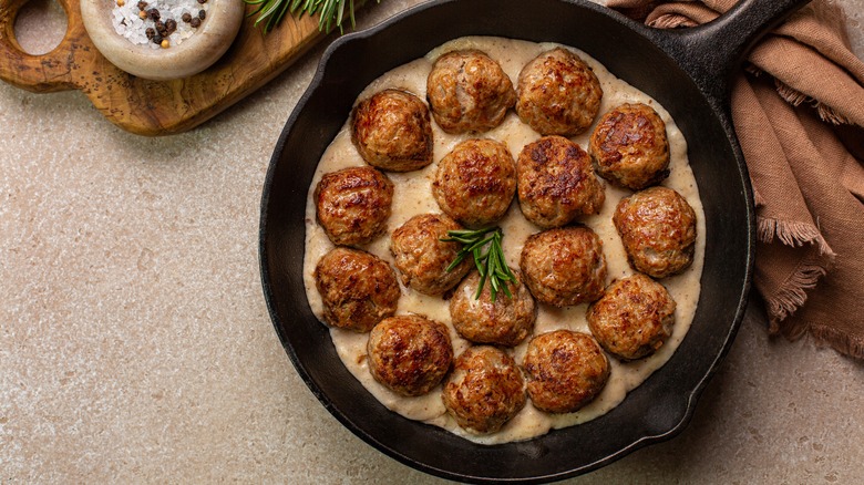 Swedish meatballs in cast-iron pan