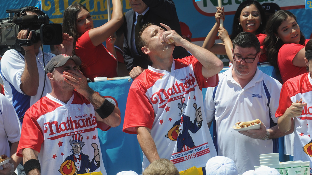 Joey Chestnut and hot dog eaters