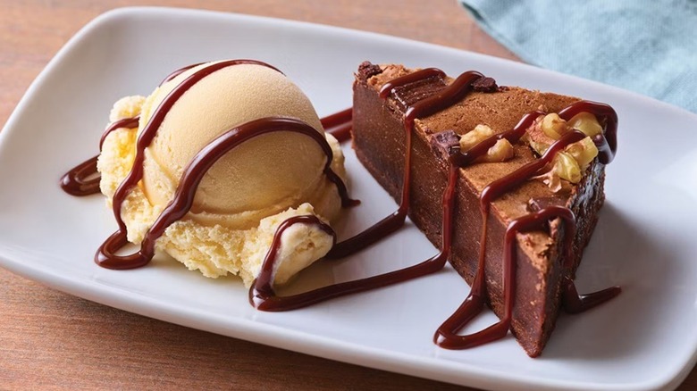 platter with brownie and ice cream