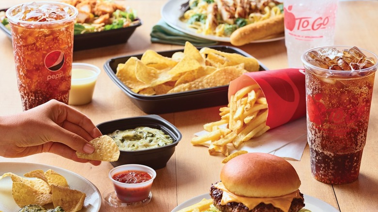 table set with Applebee's food