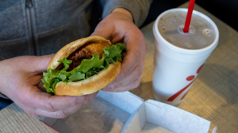 Chick-fil-A sandwich and drink