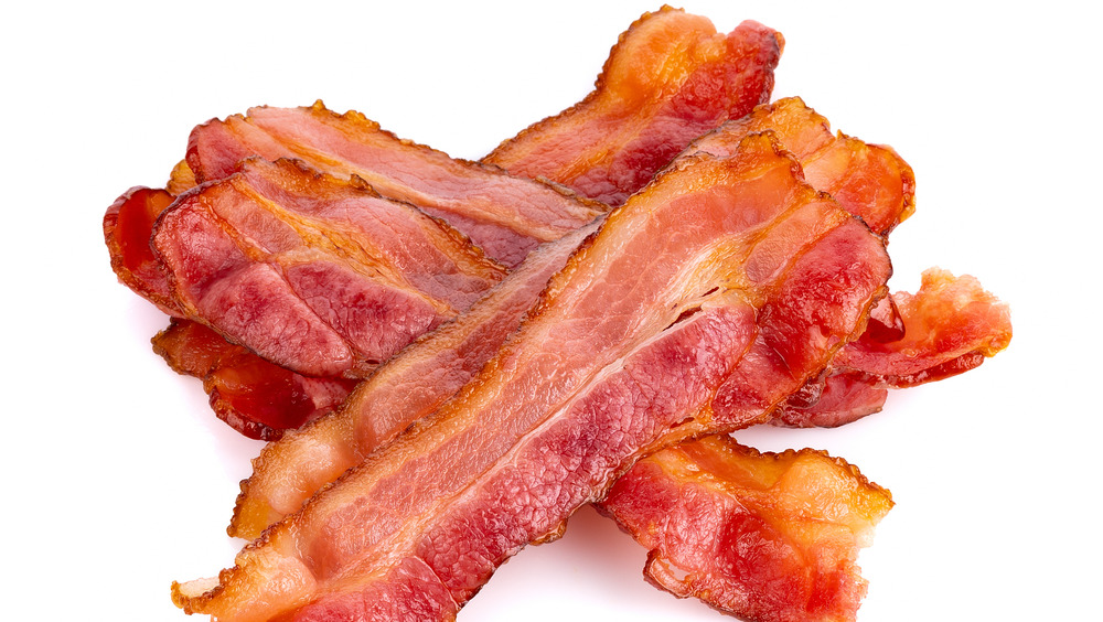 Slices of cooked bacon